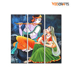 VIBECRAFTS 3 Pieces Shree Radha Krishna Playing Flute Canvas Wall Painting Fitted With Wooden Frame For Home | Office | Living Room | Gifts (PTVC3Pcs1_9551)
