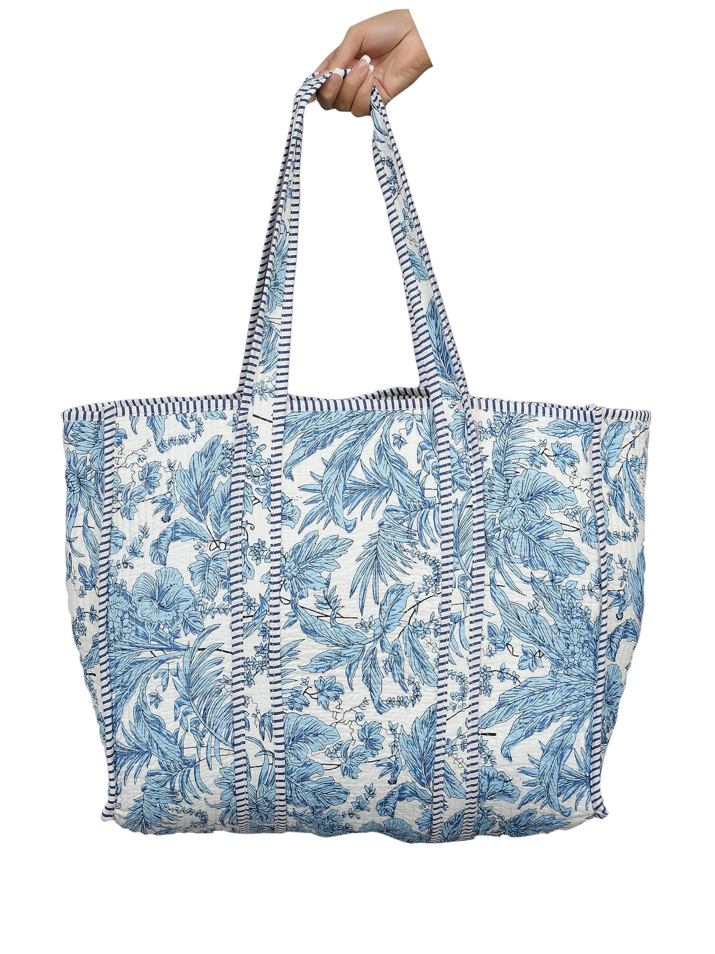Ravaiyaa - Attitude is everything Women & Man Beautiful Printed Cotton Grocery Shopping Bag | Shoulder Bag | Cotton Tote Bag | Travel Tote Bags 18x5.5x16 Inch (Blue Leaf)