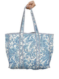 Ravaiyaa - Attitude is everything Women & Man Beautiful Printed Cotton Grocery Shopping Bag | Shoulder Bag | Cotton Tote Bag | Travel Tote Bags 18x5.5x16 Inch (Blue Leaf)