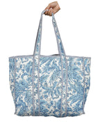 Ravaiyaa - Attitude is everything Women & Man Beautiful Printed Cotton Grocery Shopping Bag | Shoulder Bag | Cotton Tote Bag | Travel Tote Bags 18x5.5x16 Inch (Blue Leaf)