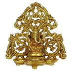 Svarup Brass Ganesha 5 Wicks Diya Wall Hanging Diya Lord Ganesh Oil Lamp Deepak Showpiece Decor Gift Diwali 6.5 Inch