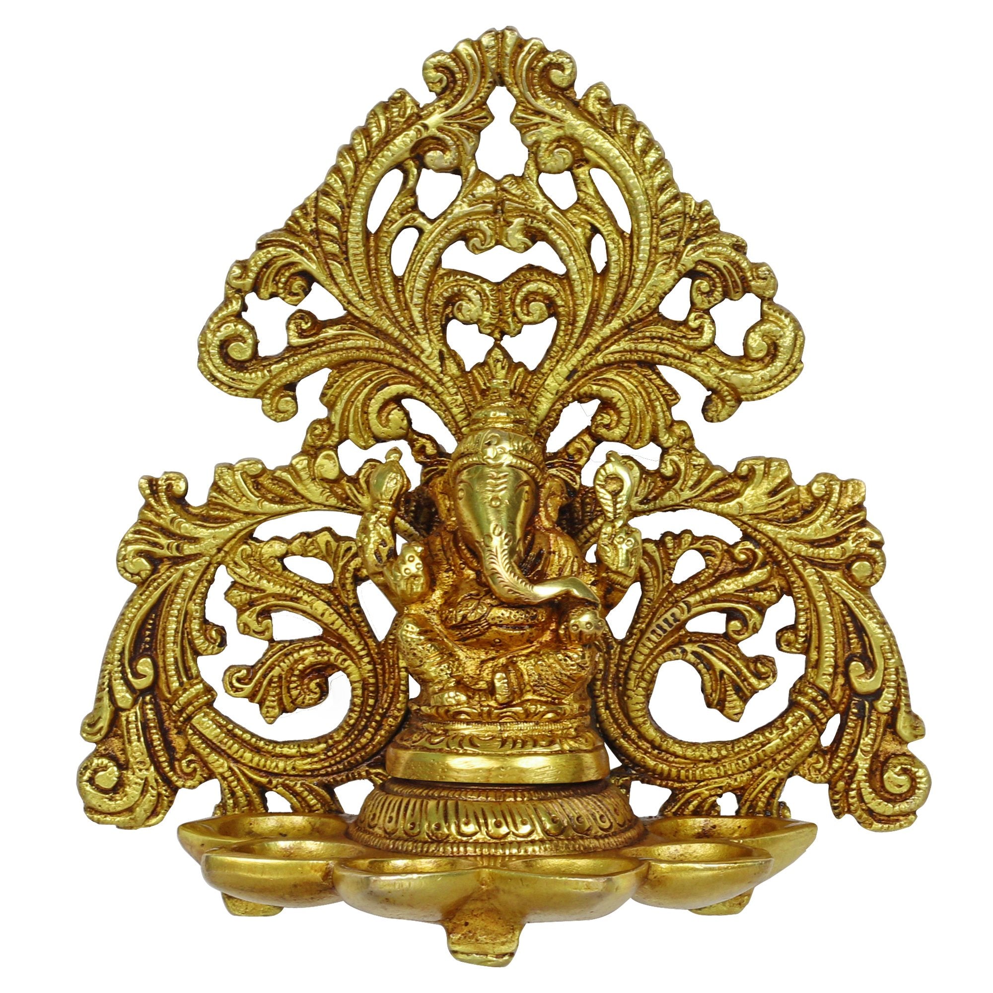 Svarup Brass Ganesha 5 Wicks Diya Wall Hanging Diya Lord Ganesh Oil Lamp Deepak Showpiece Decor Gift Diwali 6.5 Inch