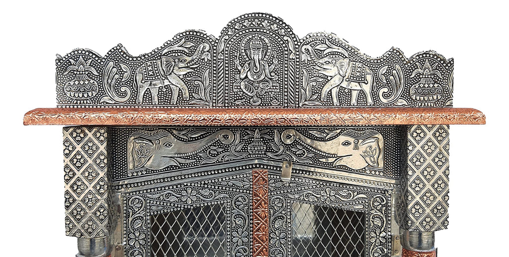 Brilliant Home Designs Aluminium & Copper Oxidized Home Temple Mandir/Ghar mandir/Pooja mandir (L-15 Inches B-7 Inches)