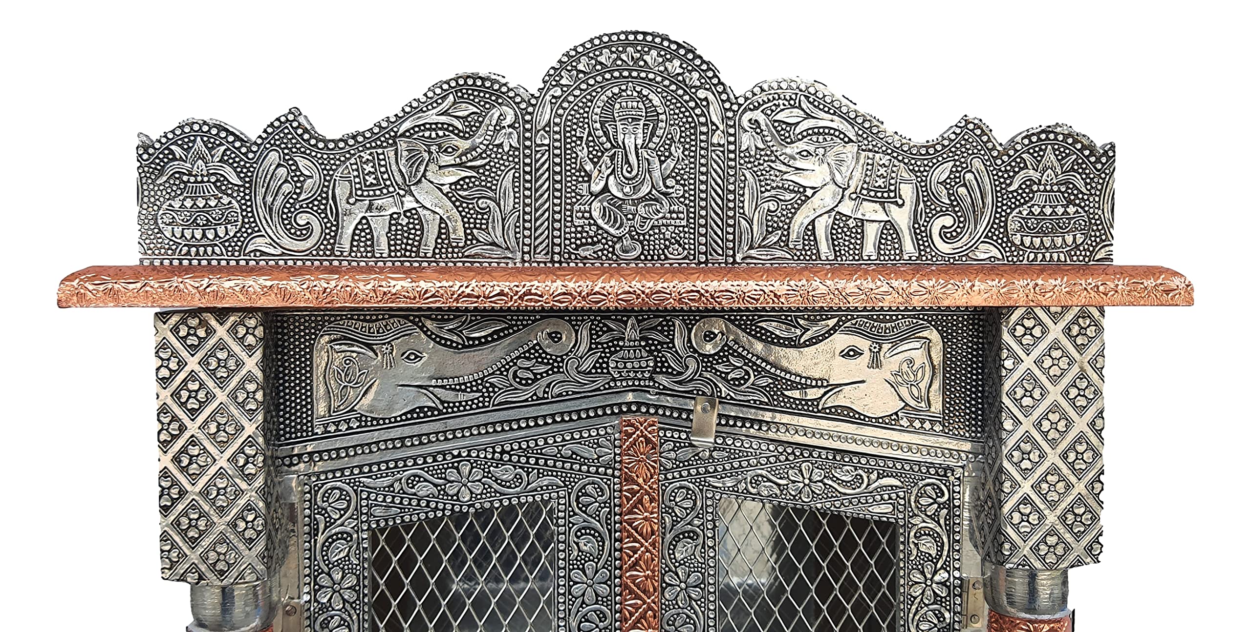 Brilliant Home Designs Aluminium & Copper Oxidized Home Temple Mandir/Ghar mandir/Pooja mandir (L-15 Inches B-7 Inches)