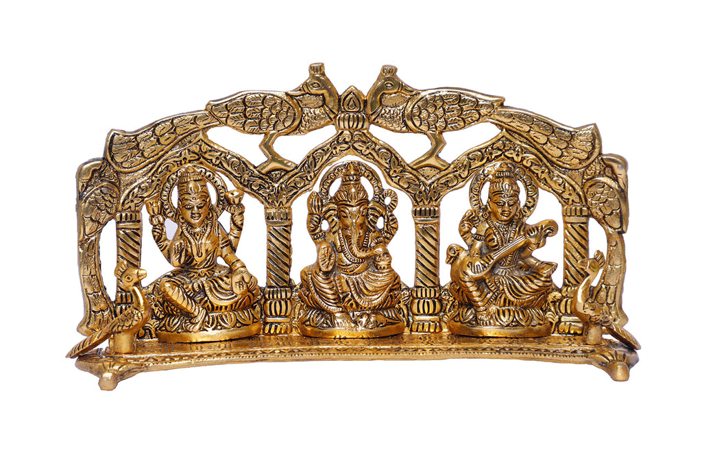 KridayKraft Laxmi Ganesh Saraswati Metal Statue Peacock Frame Looks Beautiful for Decor Your Home, Religious Idol Showpiece,Metal Laxmi Ganesha Murti for Diwali Poojan and Gifting Idol...