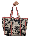 Ravaiyaa - Attitude is everything Women & Man Beautiful Printed Cotton Grocery Shopping Bag | Shoulder Bag | Cotton Tote Bag | Travel Tote Bags 18x5.5x16 Inch (Black Beige Floral)