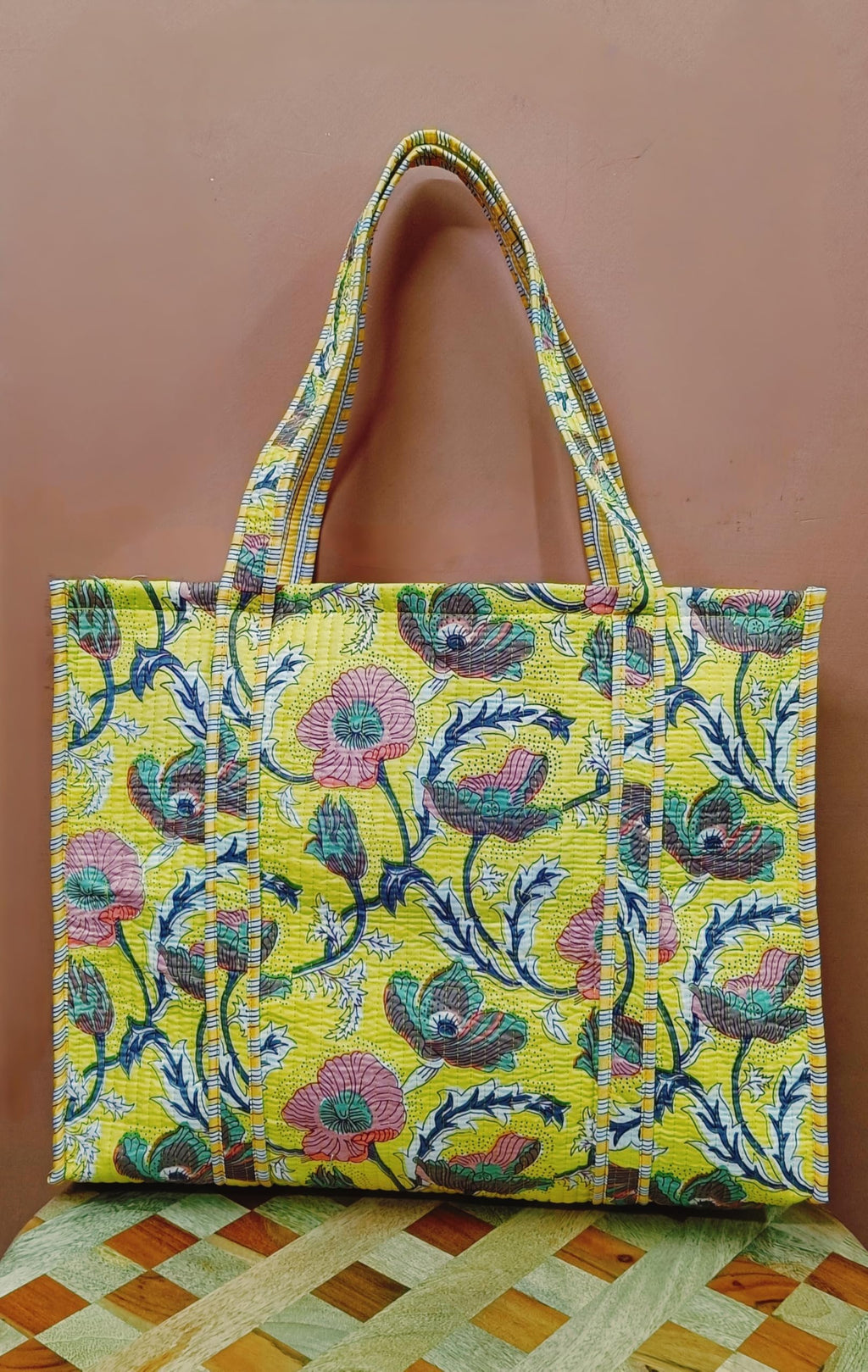 HOUSE OF GULAB Tote Bag with Long Handler & Inside Pocket (Yellow)