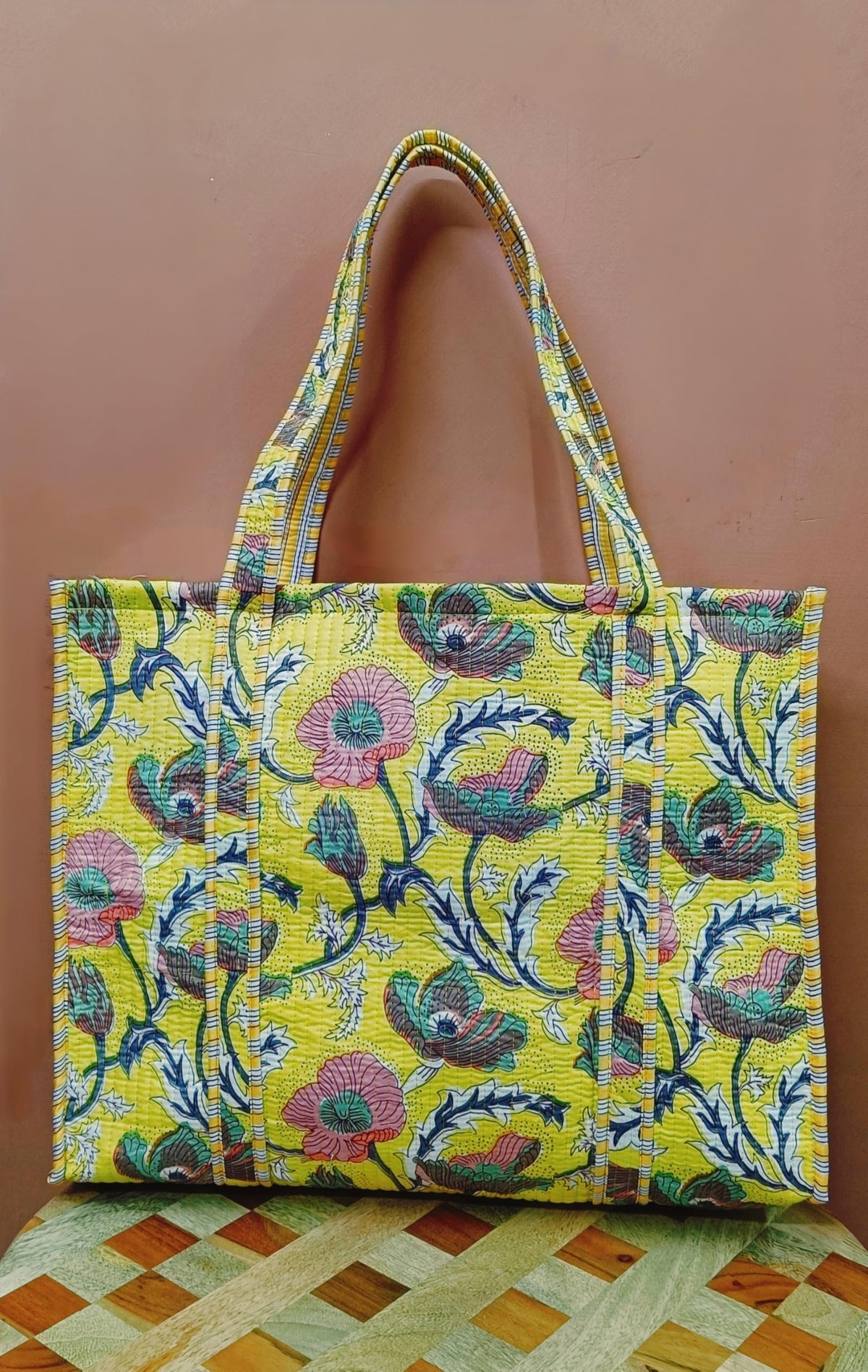 HOUSE OF GULAB Tote Bag with Long Handler & Inside Pocket (Yellow)