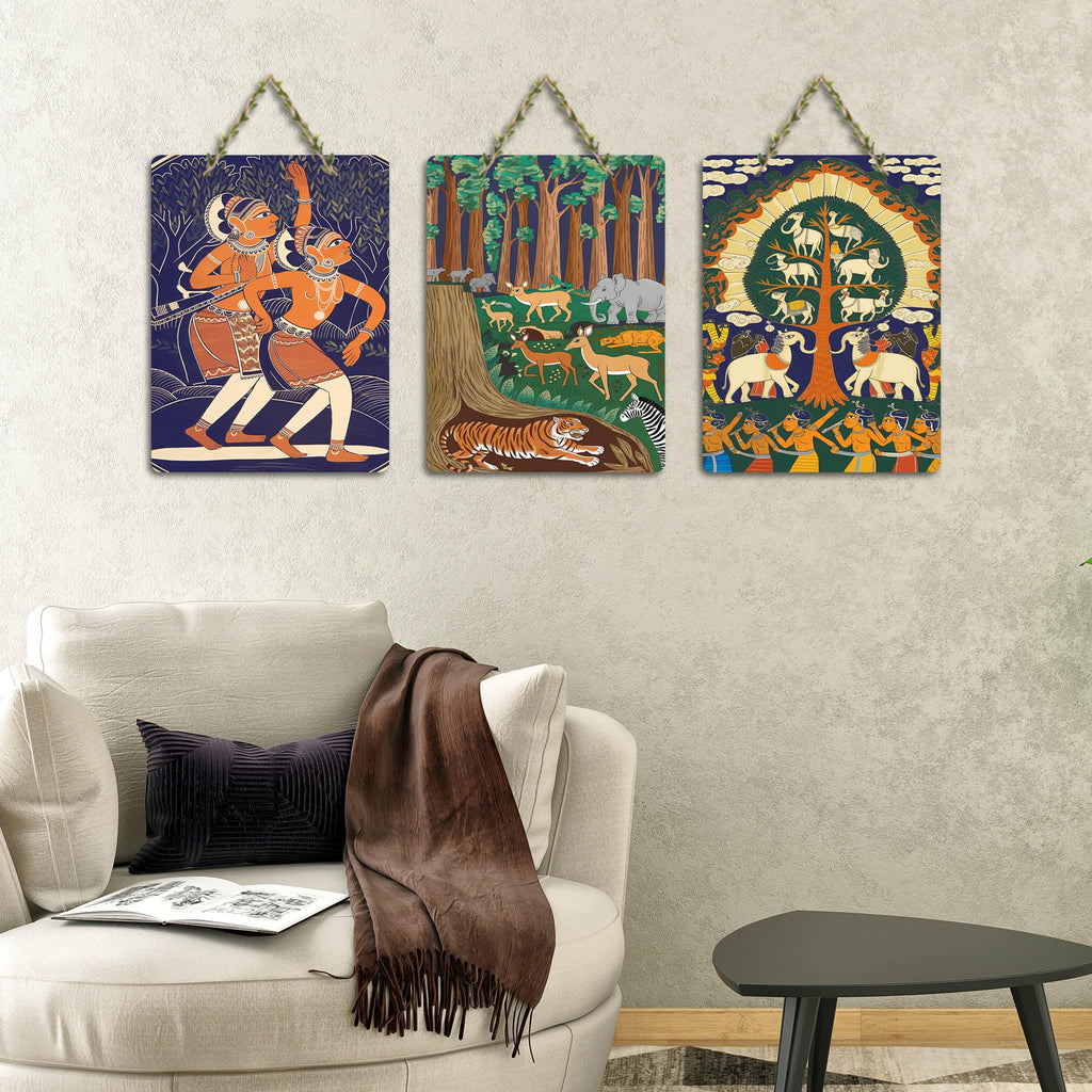 Artvibes Folk Art Home Decorative Wall Hanging Ornaments | Modern Decoration Items | Wall Sculpture | Signs & Plaques | Wall Illustrations | Handcrafted Art | Gift Items (WH_96166N), Set of 3