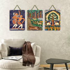 Artvibes Folk Art Home Decorative Wall Hanging Ornaments | Modern Decoration Items | Wall Sculpture | Signs & Plaques | Wall Illustrations | Handcrafted Art | Gift Items (WH_96166N), Set of 3