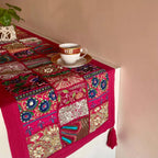 ATRANGI STUDIO Patchwork Table Runner | Traditional Rajasthani Khambadiya Craft | Handmade Dining Table Runner for Home Decor | Colourful Dining Setup | 16x72 Inch, Pink