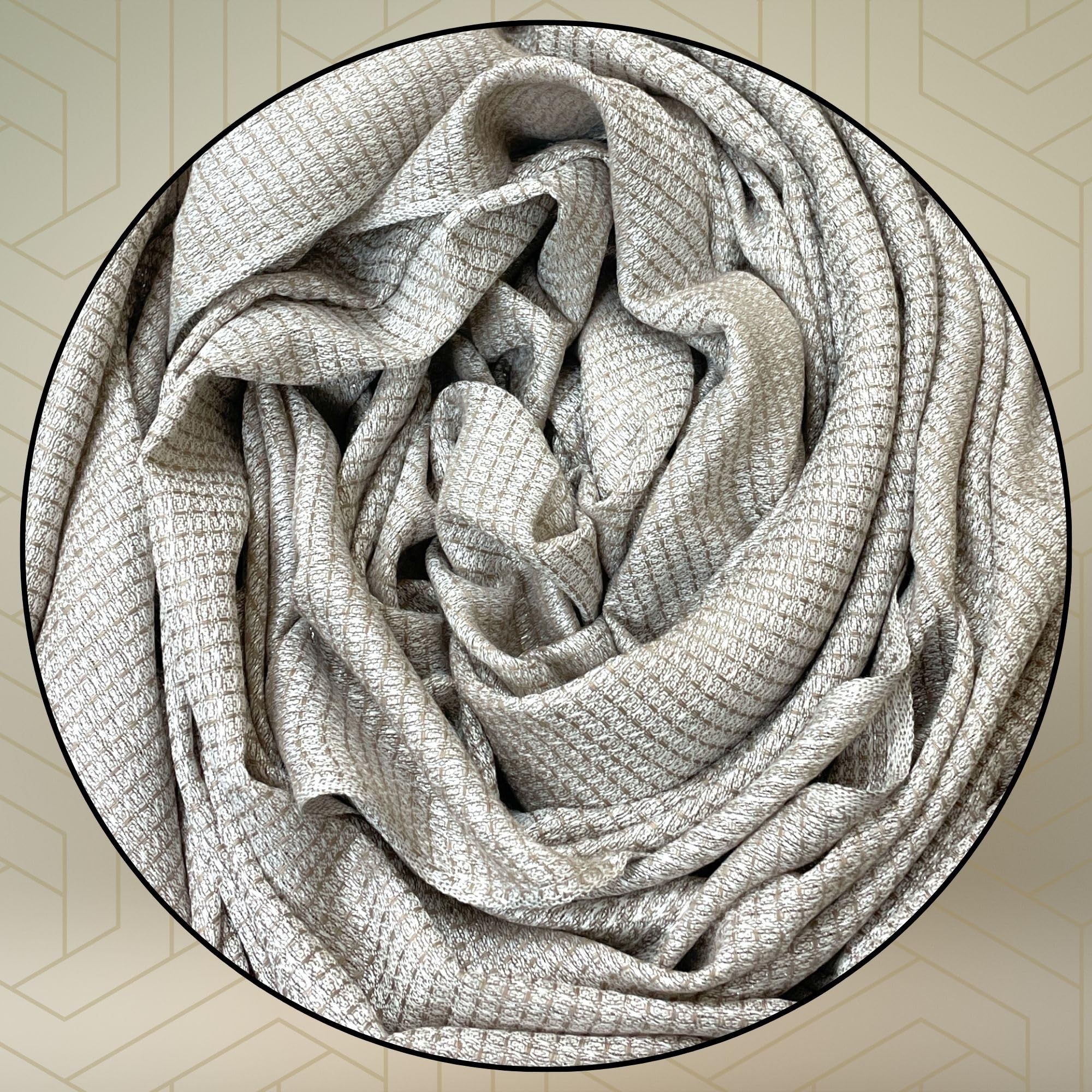 FAHABO Shimmer Woven Cotton Blend Scarf for Women – Lightweight Hijab & Stole Wrap | 73 x 29 Inches (Beige)