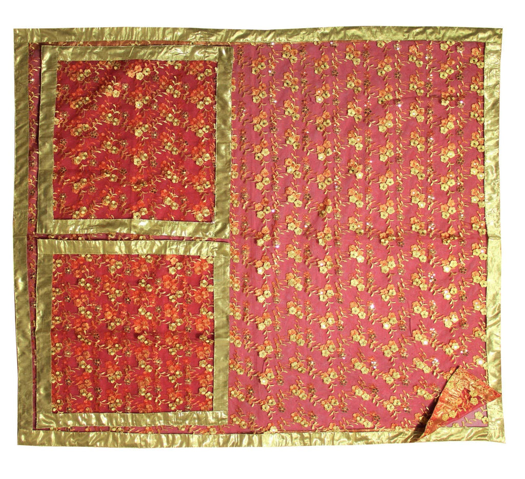 MEVE Rumala Sahib Ji Decorative Cloths for Temple (Set of 4, Red with Yellow Embroidery)