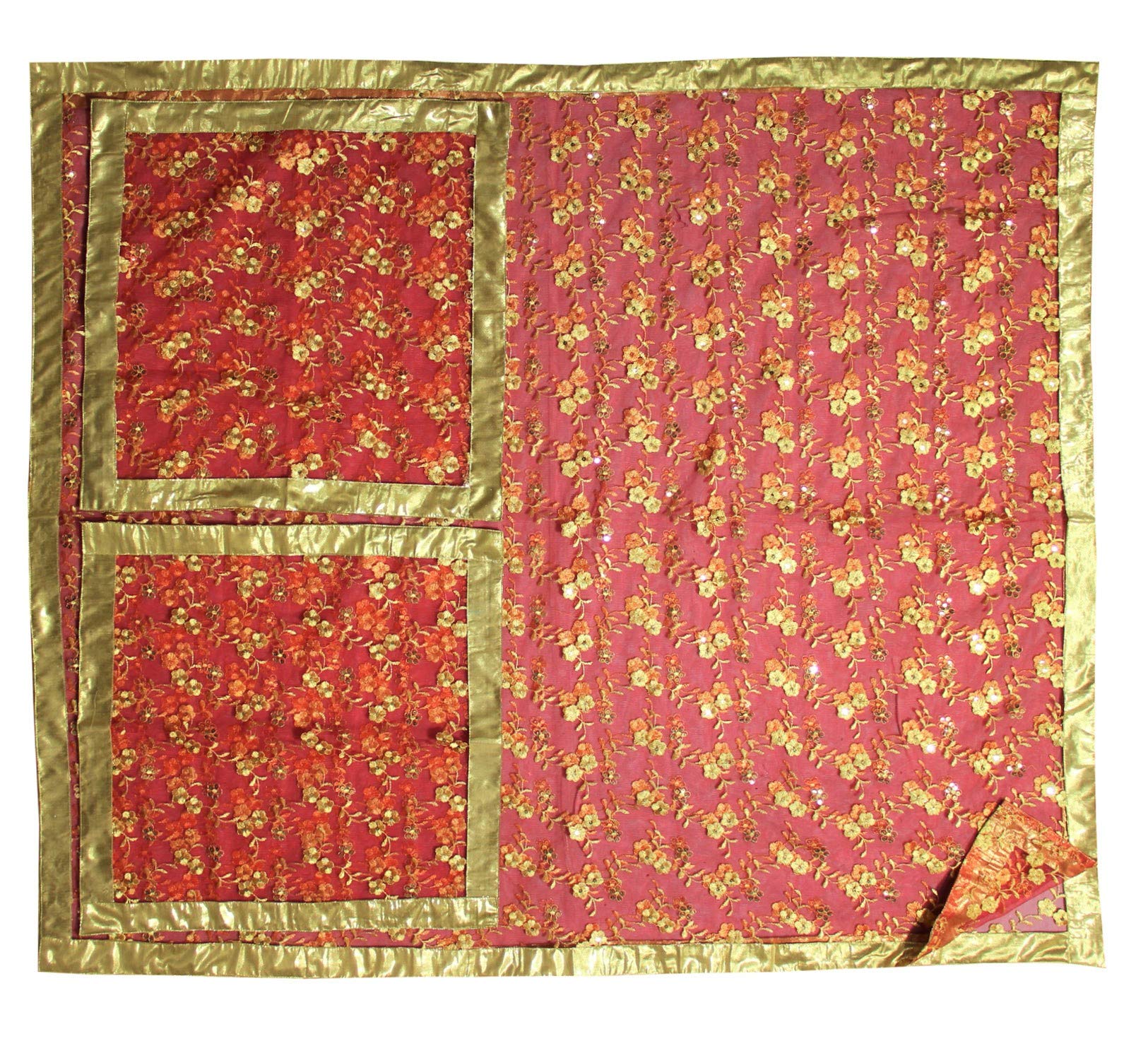 MEVE Rumala Sahib Ji Decorative Cloths for Temple (Set of 4, Red with Yellow Embroidery)