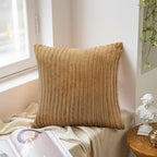 Yellow Weaves Pencil-Stripe Fur Cushion Covers | Soft Polyester | Decorative Sofa & Throw Pillow Covers | 16x16 Inches, Pack of 2 (Coffee & Golden Brown)