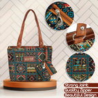 Storite Women's Tote Bag With Leather Handles & Embroidery Printed