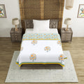 BLOCKS OF INDIA Hand Block Printed Cotton Single Size Reversible Malmal Dohar for Summer (Green Tree of Life) Kafalo