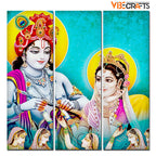 VIBECRAFTS Beautiful Radha Krishna 3 Pieces Canvas Wall Painting Fitted With Wooden Frame For Home | Office | Living Room | Gifts (PTVC3Pcs1_9541)