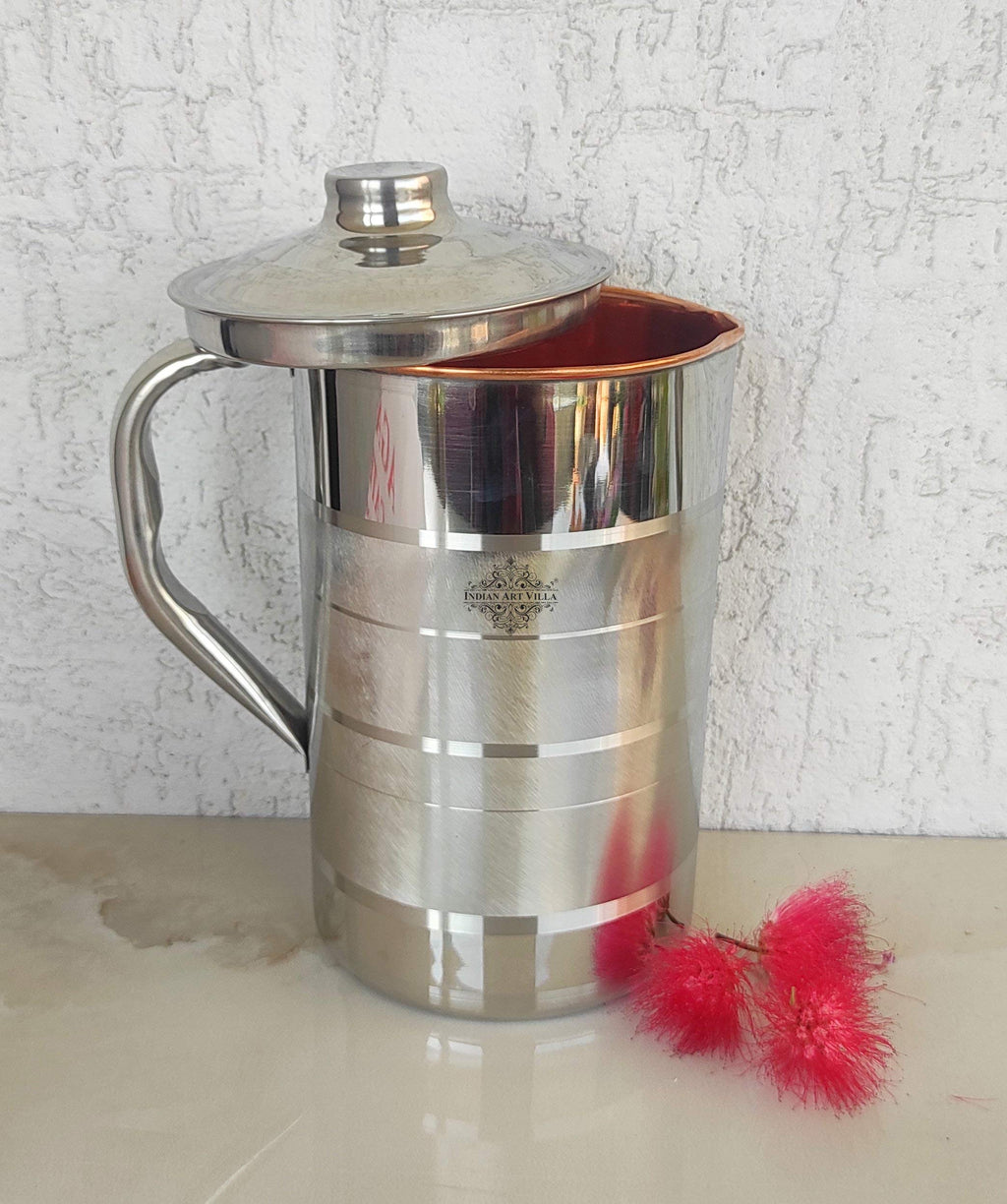 Indian Art Villa Steel Copper Luxury Design Jug Pitcher with Lid, Storage & Serving Water, Beneficial for Health, Volume-1000 ML