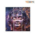 VIBECRAFTS 3 Pieces Peaceful Buddha Face Canvas Wall Painting Fitted With Wooden Frame For Home | Office | Living Room | Gifts (PTVC3Pcs1_9592)