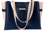 Carrylux Dual Tone Large Capacity Croco Pattern Western Tote Handbags Purses Shoulder Bag For Womens (Navy Blue)