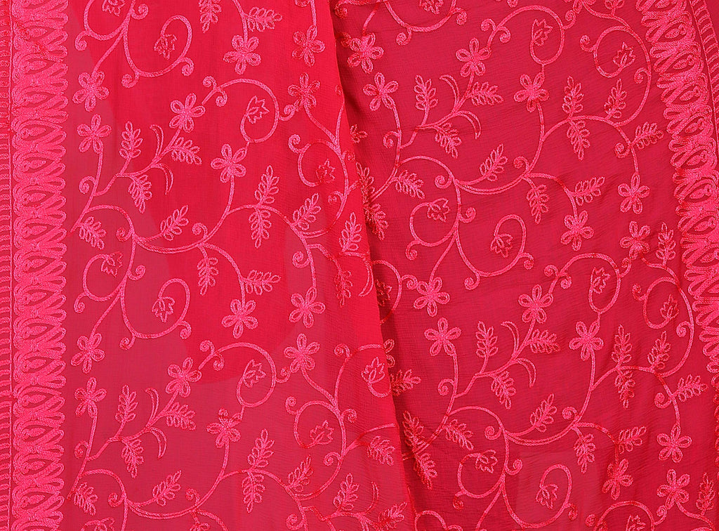 AKSHAR LLC Miss India Women's Chiffon Dupatta with Karachi Embroidery Work_027 (pink)