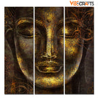 VIBECRAFTS 3 Pieces Sculpture Buddha Canvas Wall Painting Fitted With Wooden Frame For Home | Office | Living Room | Gifts (PTVC3Pcs1_9590)