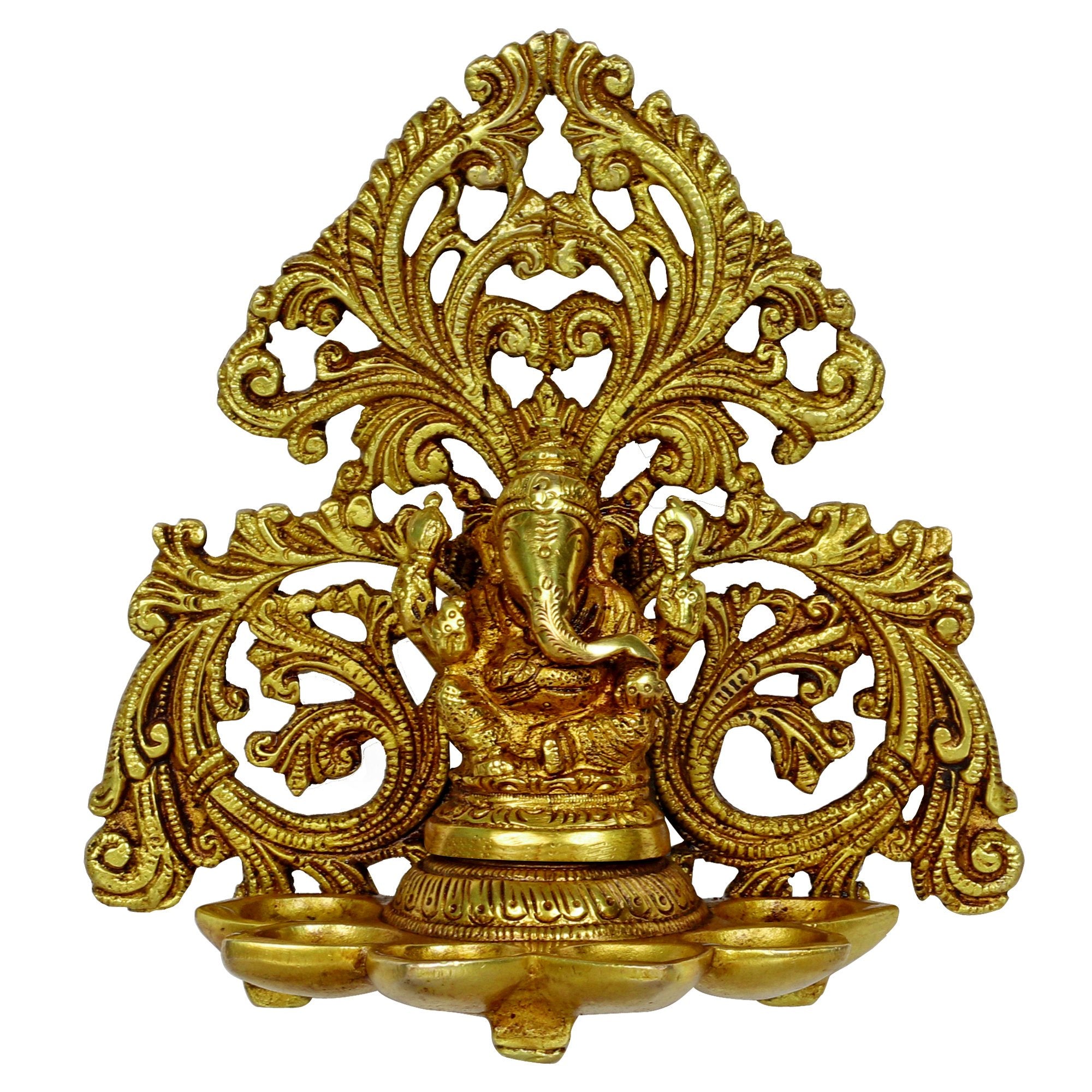 Svarup Brass Ganesh Diya with 6 Slots: Ideal for Aarti, Puja Room, Wall Hanging, Home Decor, Gift, Deepak, Oil Lamp, Showpiece, Feng Shui, and Diwali