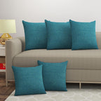 Yellow Weaves Jute Texture 250 TC Cushion Covers, 12 X 12 Inches, Blue, Set Of 5