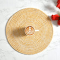 LaVichitra Braided Cotton Placemats 33 Cm Round - Dining Table, Bed Side/Centre Table/Shelves -Yellow - 5 Piece Kafalo