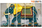 VIBECRAFTS Royal Elephant With Golden Tusks 5 Pieces Canvas Wall Painting For Home | Office | Living Room | Gift (PTVC5Pcs4_8551N)