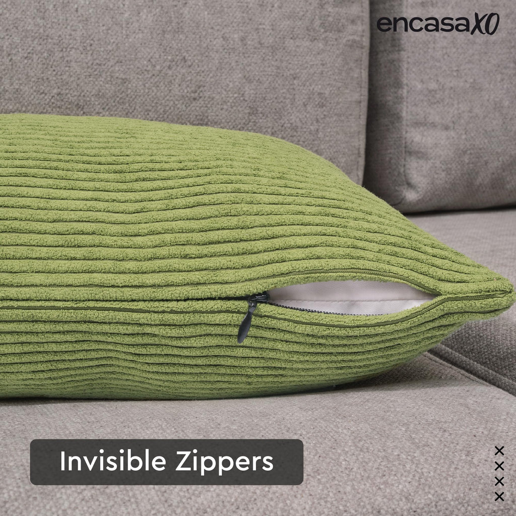 Encasa XO Corduroy Cushion Covers, No Inserts, Set of 2, Sage