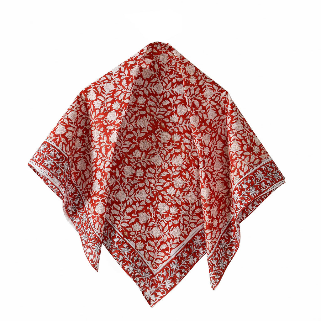 Ravaiyaa - Attitude is everything Sanganer Hand Block Printed Scarves Pure Cotton Scarf Square Hijab Dupatta 40 X 40 Inch (Red White Floral)