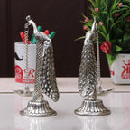 Peacock Design Metal Hanging with Chain Diya Pair of Peacock Design Bird Diya Deepak Oil Lamp