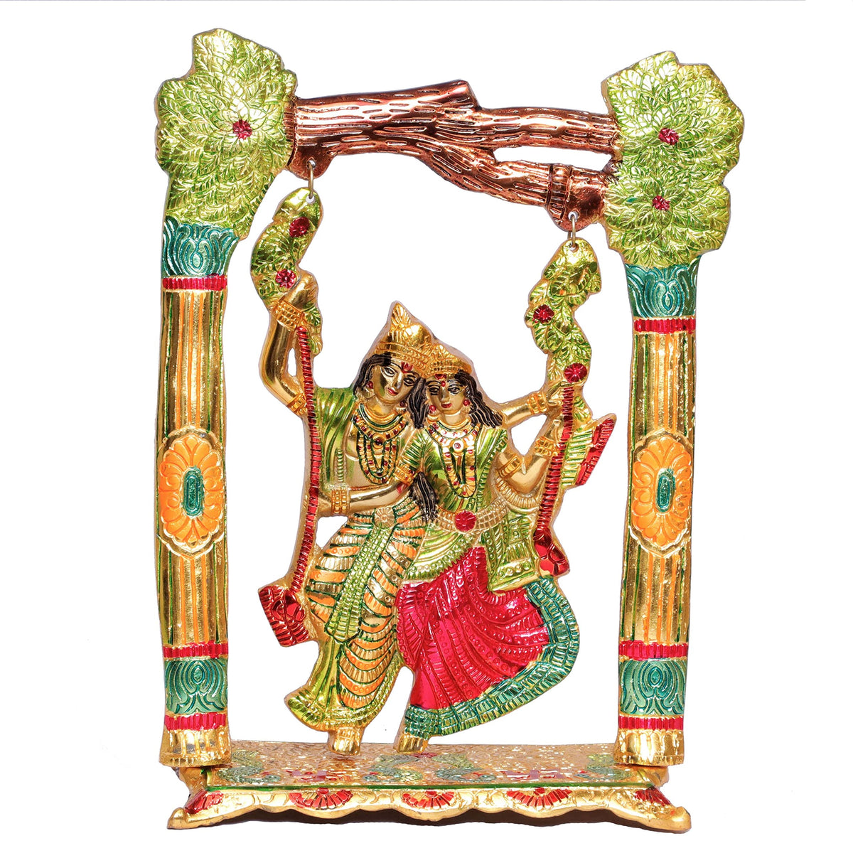 KridayKraft Metal Colourfull Radha Krishna Idol on Swing Jhula Decorative Showpiece Figurine Religious Idols for Home Office Statue Murti for Decoration & Pooja Gifting Purpose Sculpture