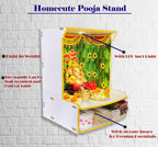 HOMECUTE Wooden Pooja Stand for Home & Office, Wall Mounted Temple with LED Spot Light (Size-30.5X27X40.5 cm)
