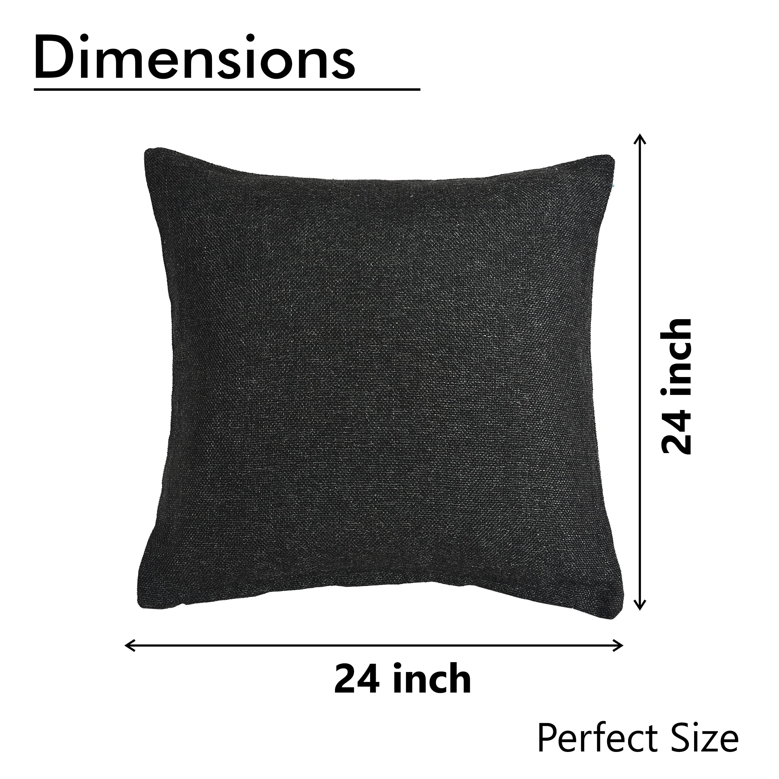 Yellow Weaves Jute Texture 250 TC Cushion Covers, 24 X 24 Inches, Black, Set Of 3