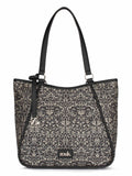 ZOUK Naisha Black Lace Tote Bag for Women | Vegan Leather Large Shoulder Handbag with Bottle Holder, Multiple Pockets & Water-Resistant Lining | Office, Travel & Daily Use | Lattice Lace