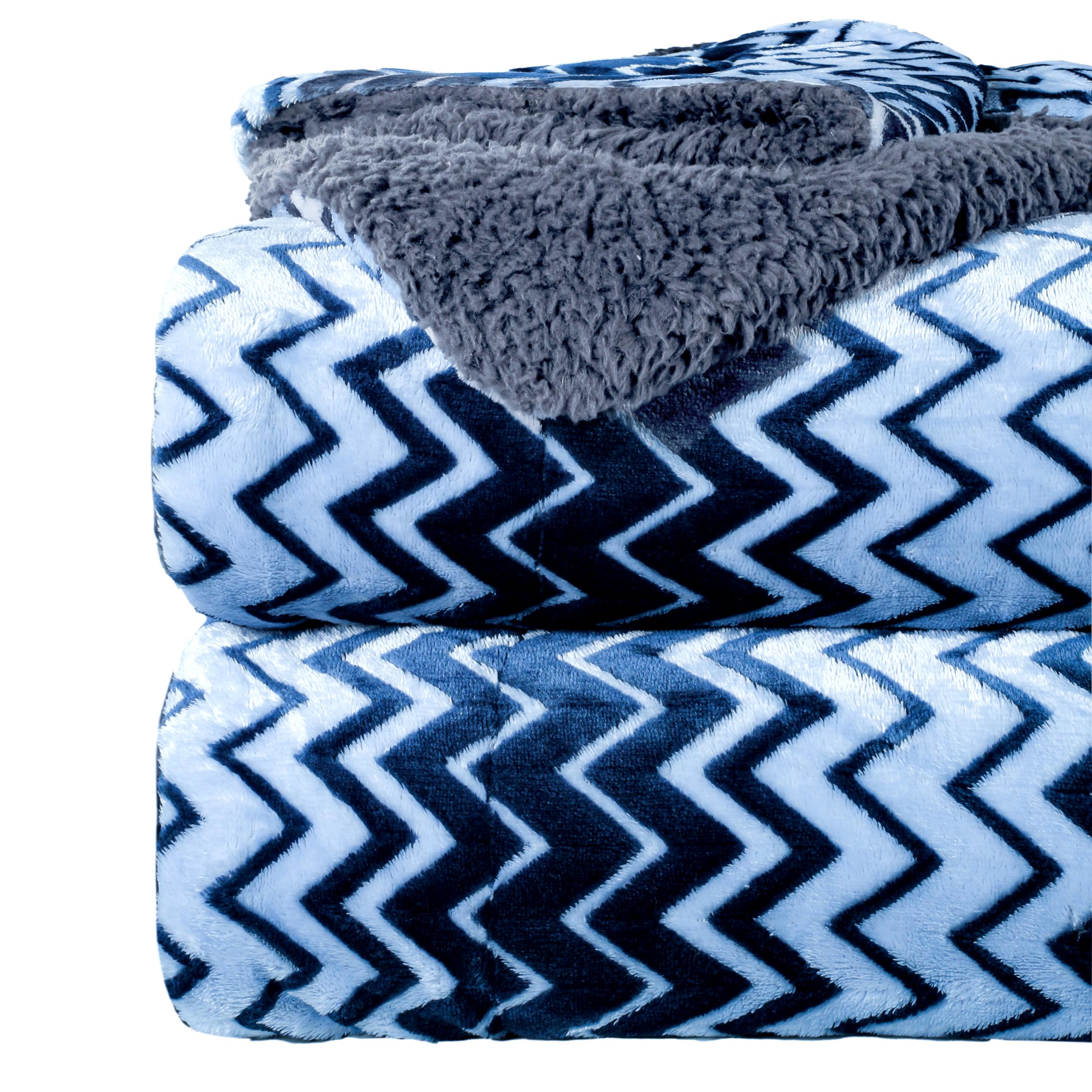 A Brand New - Umi Sherpa Zigzag Blanket for Winter Double Size 220GSM, Super Soft AC Blanket King Size Bed, Ideal for Mild Winters, 88x90 inches (Blue & Grey, Double) Kafalo