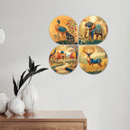 Artvibes Indian Cultural Art Decorative Wall Art MDF Wooden Wall Hanger for Living Room | Room Decoration | Handcrafted Art | Wall Illustrations | Artworks Hangings | Gift Items (WH_8431N), Set of 4