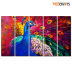 VIBECRAFTS Beautiful Peacock 5 Pieces Canvas Wall Painting For Home | Office | Living Room | Gift (PTVC5Pcs4_8517)