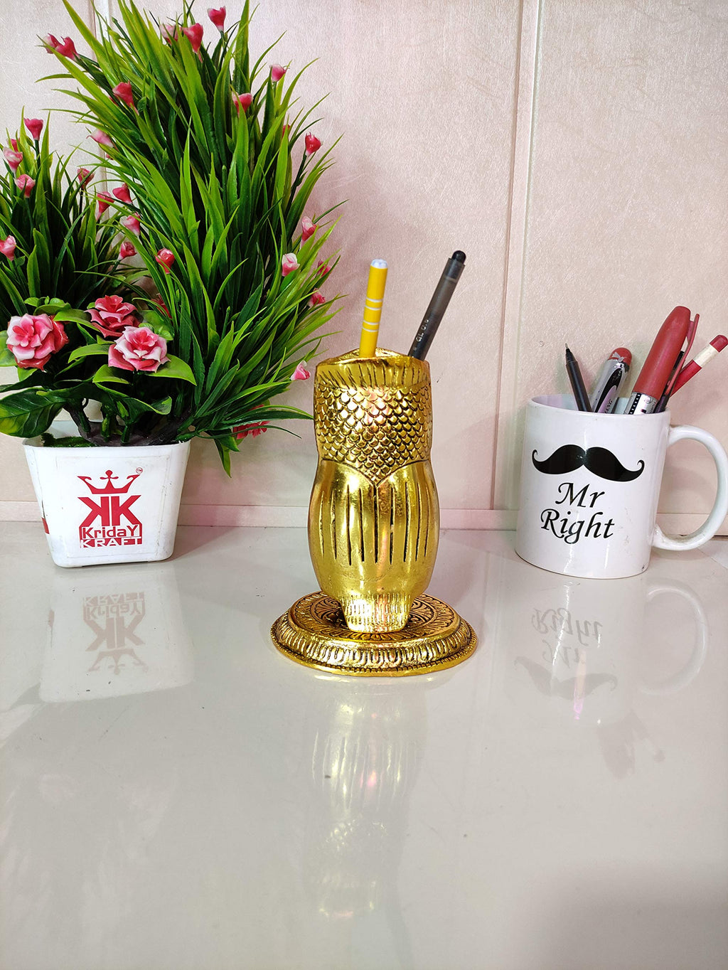 KridayKraft Metal Owl Shape Beautiful Pen Stand/Holder Decorative for Home, Office & Table Gift for have House Warming, Birthday...