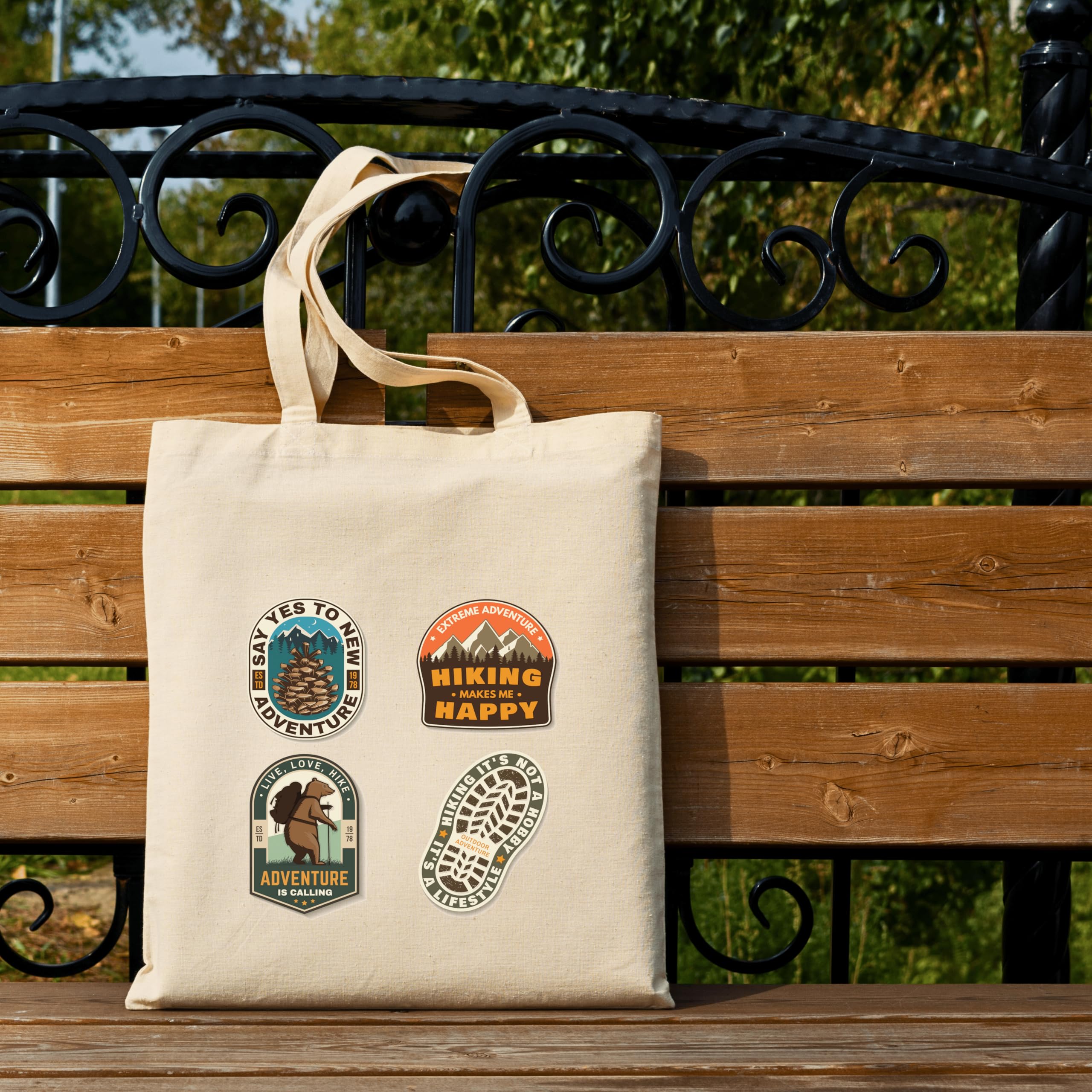 snapiq COTTON 350 GSM Canvas Tote Bag for Women and Girls Thick Fabric with Zipper (Beige, Adventure badge)