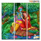 VIBECRAFTS 3 Pieces Radha Krishna In Forest Canvas Wall Painting Fitted With Wooden Frame For Home | Office | Living Room | Gifts (PTVC3Pcs1_9539)