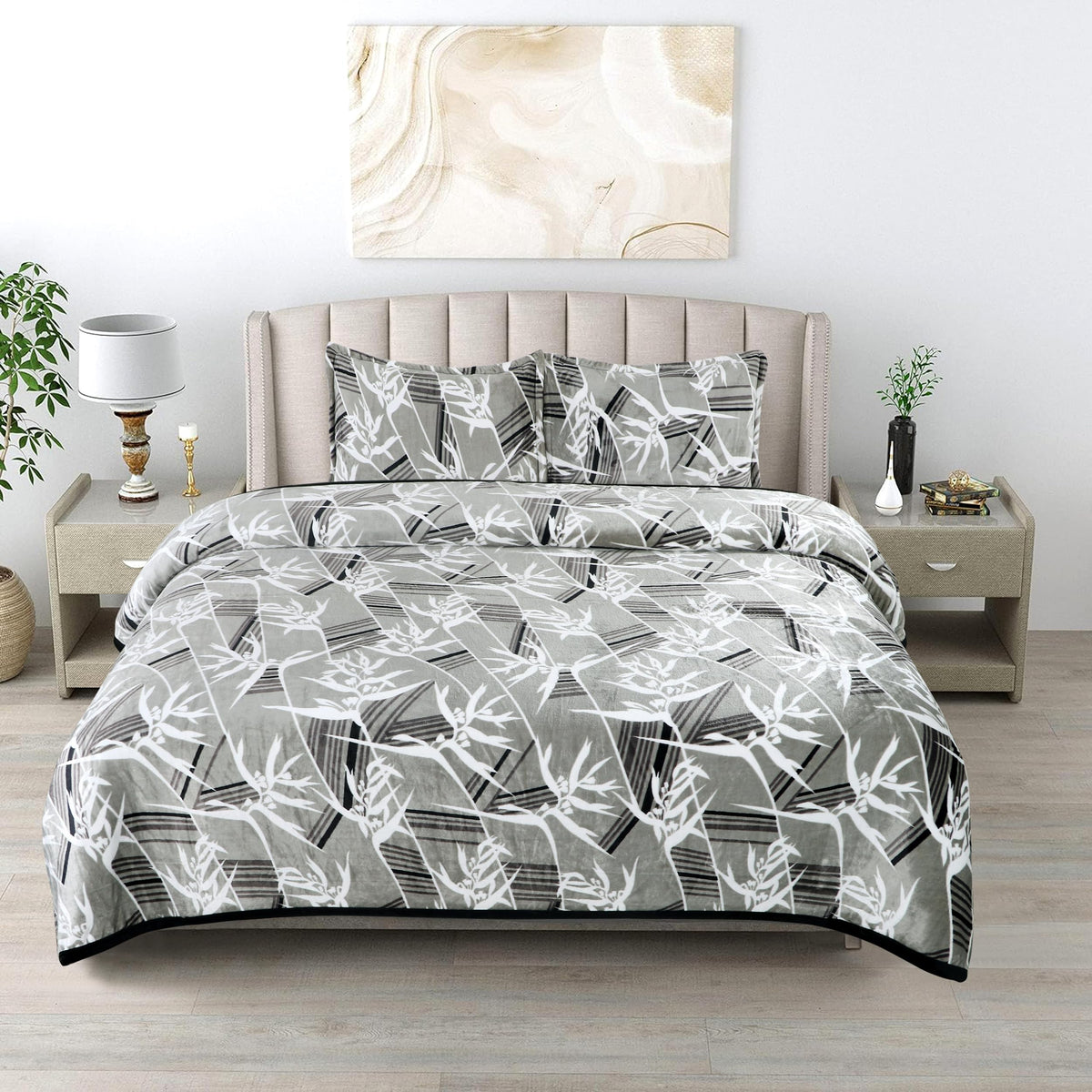 Gullivar Flannel Blanket Cum Warm Bedsheet with 2 Matching Pillow Covers| 250 GSM Ultra Soft Double Bed AC Blanket |All Season Cozy Quilt Bedcover| Perfect for Winter (90x100 in)- Grey Kafalo