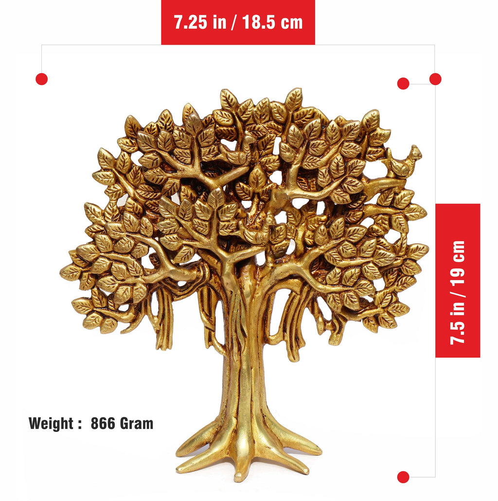 Pure Source India (Pure Brass Kalpavriksha Tree Sculpture for Home, Office & Spiritual Décor (Height: 7.5 inches) with Yellow Antique (866 gm)