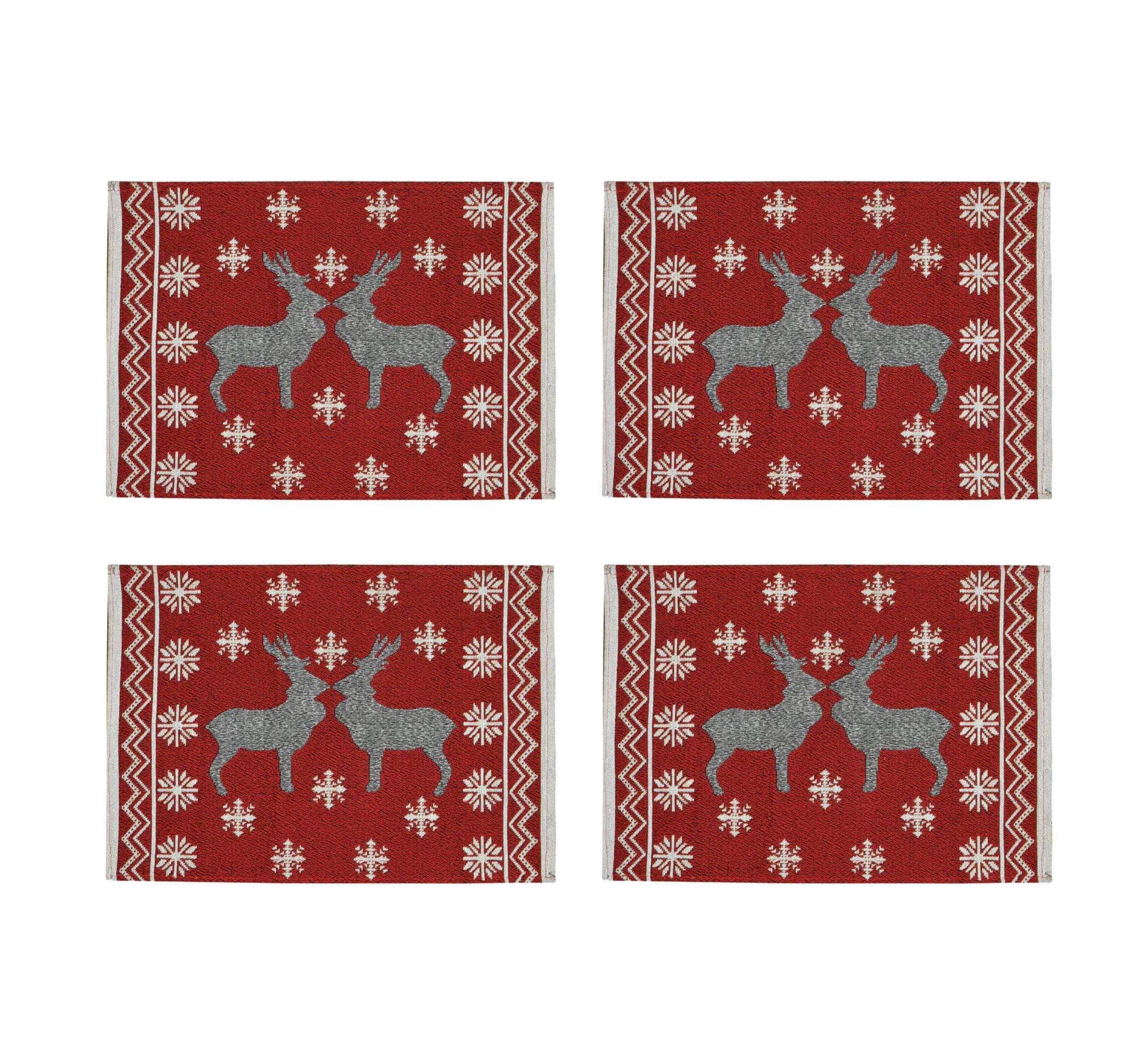 Galaxy Home Decor Dining Table 4 Table Mats ( Mat 13x18 inches ) Washable Cotton Linen Mat Jacquard Fabric, Multicolor (Deer Design, 4 Mats) Kafalo