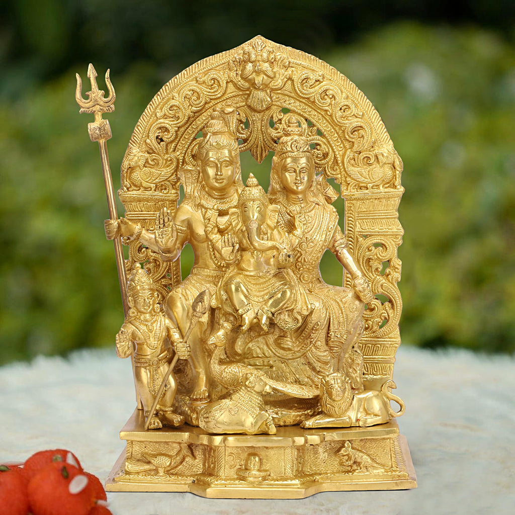 ARTVARKO™ Brass Shiv Parivar Shiva Parvati Kartikeya and Ganesh with Shivling Nandi Idol for Good Luck, Success and Prosperity Gold Color 12 Inch.