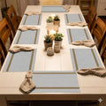 YELONA Placemats Set of 8, Heat-Resistant Woven Vinyl Table Mats, Non-Slip & Washable Dining Tablemats for Kitchen & Dinner Decor, Beige & Gold (45cm x 30cm) Kafalo