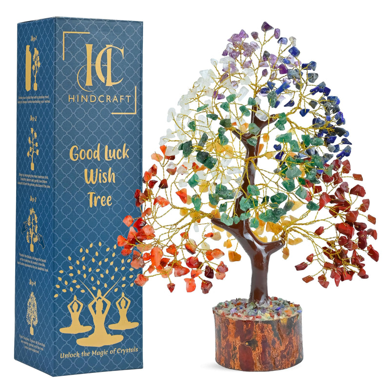 HindCraft 7 Chakra Crystal Tree- 500 Beads – Healing Crystal Bonsai Tree with Gemstones for Energy Balancing, Prosperity & Meditation – Feng Shui Spiritual Gift for Home & Office Décor (10-12 Inch)